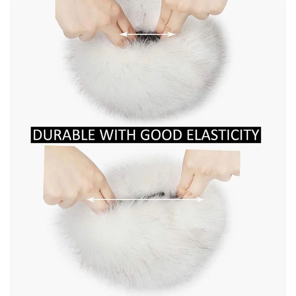 White Fuzzy Faux Fur Pom Pom Wrist Cuffs Furry Bands Arm Warmers‎ Boot Covers